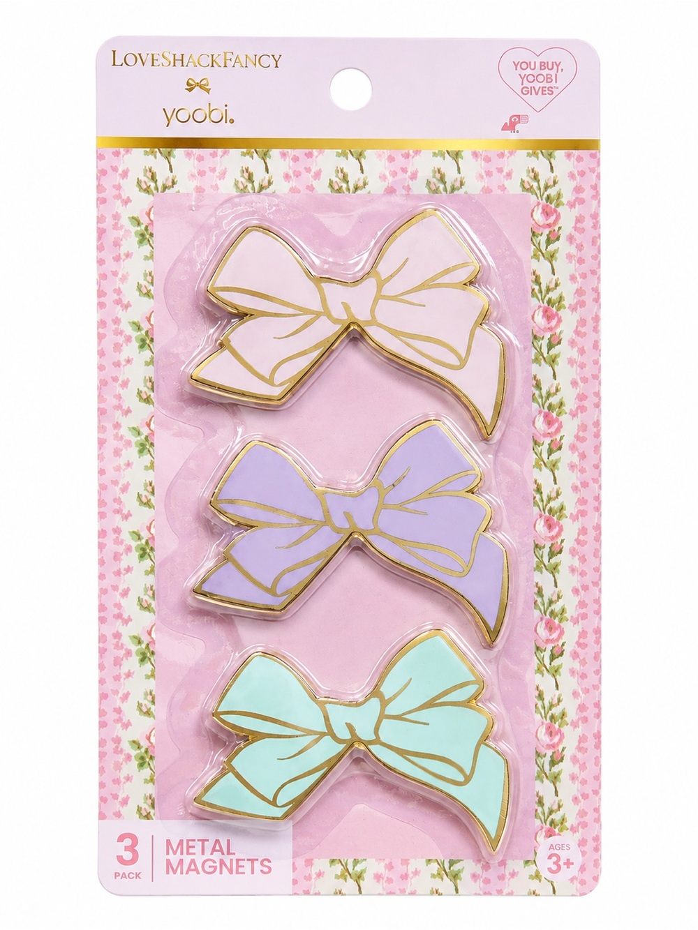 LoveShackFancy Pastel Bow Magnet Set — Pink, Lavender, Mint Green (3-Pack)
